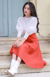 Silk midi skirt with flared silhouette and high waist for effortless elegance and movement